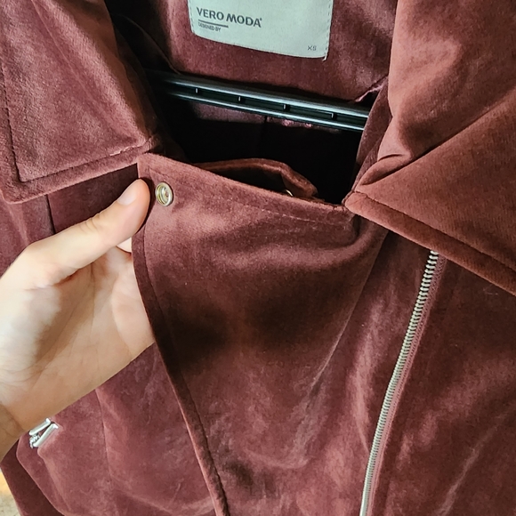 Velour Dark Red / Brown Vero Moda Jacket /Motor Jacket - Picture 5 of 7